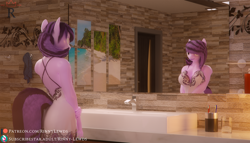 Size: 1920x1100 | Tagged: safe, artist:rinny, imported from derpibooru, oc, oc only, oc:opium spark, anthro, 3d, bathroom, blender, clothes, crossgender, mirror, nightgown, reflection, solo, transgender