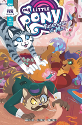 Size: 683x1037 | Tagged: safe, artist:justasuta, idw, imported from derpibooru, capper dapperpaws, chummer, discord, abyssinian, spoiler:comic, spoiler:comic96, abyssinians doing cat things, admiral fluffington, chest fluff, cover, season 10