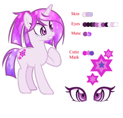 Size: 1321x1276 | Tagged: safe, artist:riariirii2, imported from derpibooru, oc, oc only, oc:purple light, pony, unicorn, base used, ethereal mane, eye, eyes, female, gritted teeth, hoof on chest, hooves to the chest, horn, looking at something, mare, raised hoof, reference sheet, simple background, solo, starry mane, transparent background, unicorn oc