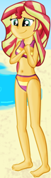 Size: 622x2149 | Tagged: safe, artist:majkashinoda626, imported from derpibooru, sunset shimmer, equestria girls, barefoot, beach, belly button, bikini, clothes, cropped, cute, feet, female, sand, shimmerbetes, solo, swimsuit