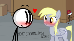 Size: 1280x720 | Tagged: safe, imported from derpibooru, derpy hooves, pegasus, pony, blushing, crossover, crossover shipping, cute, derpabetes, female, heart, henry stickmin, henry stickmin collection, henryderp, love, male, romantic, shipping, straight