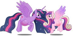 Size: 1280x614 | Tagged: safe, artist:xniclord789x, imported from derpibooru, princess cadance, twilight sparkle, alicorn, the last problem, belly, belly blush, big belly, cute, ethereal mane, female, happy, mare, older, older twilight, pregdance, preglight sparkle, pregnant, princess twilight 2.0, simple background, sisters-in-law, starry mane, sunshine sunshine, transparent background, twilight sparkle (alicorn)