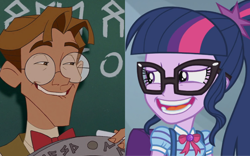 Size: 720x450 | Tagged: safe, edit, edited screencap, imported from derpibooru, screencap, sci-twi, twilight sparkle, equestria girls, equestria girls series, atlantis: the lost empire, comparison, crossover, disney, glasses, milo thatch