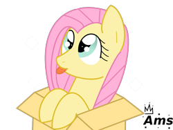 Size: 1600x1200 | Tagged: safe, artist:amgiwolf, imported from derpibooru, fluttershy, pegasus, pony, :p, box, bust, eyelashes, female, flutterbox, mare, pony in a box, simple background, solo, tongue out, transparent background