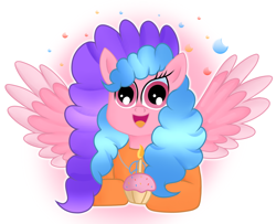 Size: 3000x2440 | Tagged: safe, artist:doraeartdreams-aspy, imported from derpibooru, oc, oc only, oc:bella pinksavage, pegasus, pony, birthday, bodysuit, candle, catsuit, clothes, cupcake, female, food, happy, hippie, jewelry, latex, latex suit, necklace, peace suit, peace symbol, pegasus oc, rubber suit, solo, wings