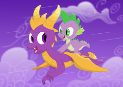 Size: 3529x2511 | Tagged: safe, artist:porygon2z, imported from derpibooru, spike, dragon, crossover, duo, flying, high res, spyro the dragon, spyro the dragon (series)