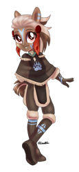 Size: 877x1900 | Tagged: safe, artist:wicked-red-art, imported from derpibooru, oc, oc only, oc:matoka, equestria girls, boots, clothes, commission, equestria girls-ified, female, gloves, grin, jewelry, native american, necklace, pants, poncho, ponied up, shirt, shoes, simple background, smiling, solo, tattoo, transparent background