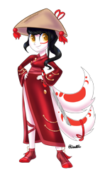 Size: 1023x1733 | Tagged: safe, artist:wicked-red-art, imported from derpibooru, oc, oc only, oc:little kit, equestria girls, asian conical hat, clothes, commission, conical hat, equestria girls-ified, female, flats, hat, katana, kimono (clothing), kitsune, markings, nail polish, ponied up, shoes, simple background, solo, sword, total sideslit, transparent background, vaguely asian robe, weapon