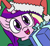 Size: 303x280 | Tagged: safe, artist:jargon scott, imported from derpibooru, imported from ponybooru, princess cadance, alicorn, pony, christmas, clothes, cute, cutedance, female, green background, hat, hi anon, holiday, horn, horn sock, looking at you, mare, meme, present, santa hat, simple background, smiling, solo, sweater