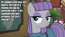 Size: 889x500 | Tagged: safe, artist:thor-disciple, edit, edited screencap, imported from derpibooru, screencap, maud pie, earth pony, pony, season 6, the gift of the maud pie, female, implied death, manehattan, mare, meme, solo, solo focus