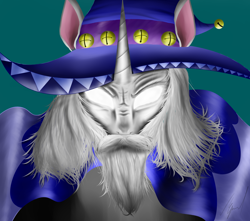 Size: 4630x4093 | Tagged: safe, artist:flaxen's art corner, imported from derpibooru, star swirl the bearded, beard, facial hair, glowing eyes, hat