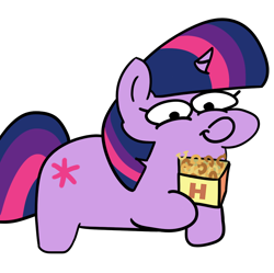 Size: 1000x995 | Tagged: safe, alternate version, artist:wren, twilight sparkle, burger, food, french fries, happy, hay burger, simple background, squatpony, twiggles, white background