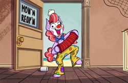 Size: 1655x1080 | Tagged: safe, artist:anontheanon, imported from ponybooru, oc, oc only, earth pony, pony, accordion, bipedal, clown, clown makeup, face paint, jargon scott's birthday, musical instrument, solo