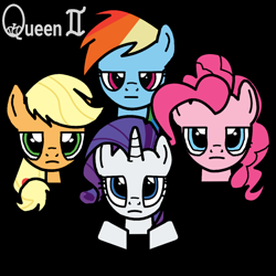 Size: 1000x1000 | Tagged: safe, artist:manerg, derpibooru exclusive, imported from derpibooru, applejack, pinkie pie, rainbow dash, rarity, pony, album cover, female, mare, ponified, ponified album cover, queen (band), queen ii