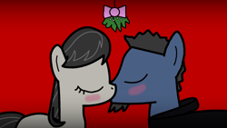 Size: 1920x1080 | Tagged: safe, artist:manerg, derpibooru exclusive, imported from derpibooru, octavia melody, oc, oc:manerg, earth pony, pony, blushing, bow, canon x oc, female, kissing, male, mare, mistletoe, shipping, stallion, straight