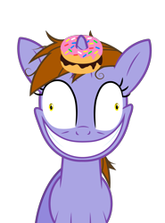 Size: 3325x4500 | Tagged: safe, artist:lyonic, imported from derpibooru, oc, oc only, oc:neon sprinkles, pony, unicorn, crazy smile, donut, female, food, insanity, simple background, slasher smile, solo, transparent background, vector