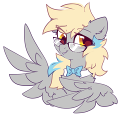 Size: 853x786 | Tagged: safe, artist:mirtash, imported from derpibooru, derpy hooves, pegasus, pony, alternate universe, bowtie, cute, derpabetes, eye clipping through hair, female, glasses, mare, redesign, simple background, solo, white background