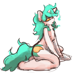 Size: 3000x3000 | Tagged: safe, artist:ruby, imported from derpibooru, oc, oc only, oc:asha, semi-anthro, unicorn, derpibooru community collaboration, 2021 community collab, horn, simple background, slutticorn, solo, transparent background