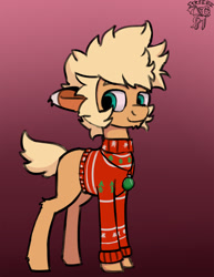 Size: 900x1165 | Tagged: safe, artist:warskunk, imported from derpibooru, oc, oc only, donkey, pony, christmas sweater, clothes, feral, gradient background, male, solo, sweater, tail