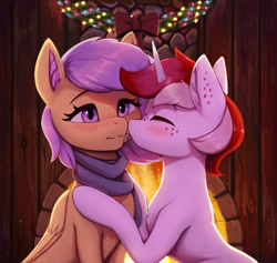 Size: 3000x2847 | Tagged: safe, artist:mrscroup, imported from derpibooru, oc, oc only, pegasus, pony, unicorn, fireplace, licking, oc name needed, oc needed, tongue out