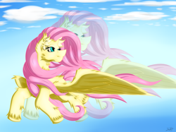 Size: 2796x2088 | Tagged: safe, artist:thebenalpha, imported from derpibooru, fluttershy, pegasus, pony, flying, sky, smiling, solo, zoom layer