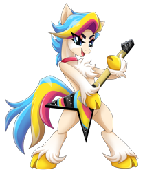 Size: 1807x2139 | Tagged: safe, alternate version, artist:feneksia, imported from derpibooru, oc, oc only, oc:rocket pop, earth pony, background removed, female, guitar, musical instrument, performance, show, standing