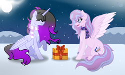 Size: 3672x2224 | Tagged: safe, artist:maluma1986, artist:purplepotato04, imported from derpibooru, oc, oc only, oc:lavender, alicorn, pegasus, pony, clothes, female, mare, present, scarf