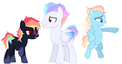 Size: 5456x2878 | Tagged: safe, artist:fcrestnymph, imported from derpibooru, oc, oc only, pegasus, pony, female, magical lesbian spawn, male, mare, offspring, parent:night glider, parent:rainbow dash, parents:nightdash, simple background, stallion, transparent background