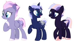 Size: 4848x2694 | Tagged: safe, artist:fcrestnymph, imported from derpibooru, pegasus, pony, unicorn, female, magical lesbian spawn, mare, offspring, parent:night glider, parent:twilight sparkle, simple background, transparent background