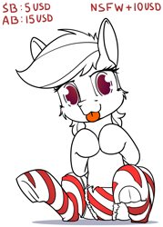 Size: 858x1200 | Tagged: safe, artist:dacaoo, imported from derpibooru, pony, christmas, christmas stocking, clothes, commission, holiday, socks, solo, striped socks, striped underwear, tongue out, underwear, ych example, your character here