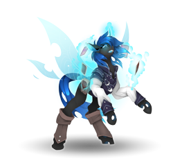 Size: 2333x2190 | Tagged: safe, artist:taiga-blackfield, imported from derpibooru, oc, oc only, oc:mitternachts terror, changeling, blue changeling, changeling oc, clothes, solo