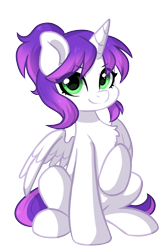 Size: 800x1200 | Tagged: safe, artist:colorfulcolor233, artist:oofycolorful, derpibooru exclusive, imported from derpibooru, oc, oc only, oc:purple rose, alicorn, pony, derpibooru community collaboration, 2021 community collab, looking at you, simple background, sitting, solo, transparent background
