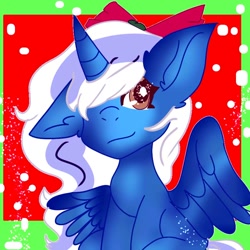 Size: 768x768 | Tagged: safe, artist:dxddyslilprince, imported from derpibooru, oc, oc:fleurbelle, alicorn, adorabelle, alicorn oc, bow, chibi, cute, female, hair bow, hair over one eye, horn, mare, ocbetes, wingding eyes, wings