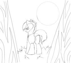 Size: 3023x2663 | Tagged: safe, artist:sundayrain, artist:the-narrator, imported from derpibooru, oc, oc only, oc:revy remilo, oc:revy(theunidentifiedchangeling), earth pony, pony, unicorn, butt, dock, featureless crotch, forest, missing horn, plot, sketch, solo, tail