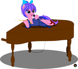 Size: 7065x6308 | Tagged: safe, artist:kyoshyu, imported from derpibooru, oc, oc only, oc:sweet iris, earth pony, pony, absurd resolution, bow, cigarette, cigarette holder, clothes, dress, female, hair bow, mare, microphone, musical instrument, piano, simple background, smoking, solo, transparent background