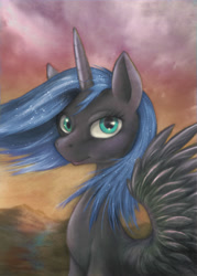 Size: 5000x7000 | Tagged: safe, artist:darkdoomer, imported from derpibooru, oc, oc only, oc:snowdrift, alicorn, pony, bust, portrait, solo, spread wings, wings