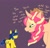 Size: 939x901 | Tagged: safe, artist:thatknuxandsilverfan, imported from derpibooru, oc, oc:queen motherly morning, oc:swirlee doo, alicorn, pony, unicorn, alicorn oc, big pony, black background, commissioner:bigonionbean, cowboy hat, cutie mark, dialogue, embarrassed, female, fusion, fusion:applejack, fusion:pinkie pie, fusion:queen motherly morning, fusion:rainbow dash, fusion:sunset shimmer, hairband, hat, hidden eyes, horn, magic, mare, simple background, stetson, traditional art, wings, writer:bigonionbean