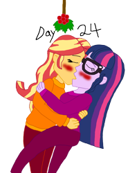 Size: 1280x1698 | Tagged: safe, artist:horroraceman93, imported from derpibooru, sci-twi, sunset shimmer, twilight sparkle, equestria girls, blushing, duo, female, holly, holly mistaken for mistletoe, kiss on the lips, kissing, lesbian, scitwishimmer, shipping, sunsetsparkle