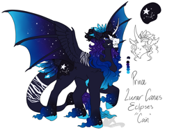 Size: 1260x950 | Tagged: safe, artist:arexstar, imported from derpibooru, oc, oc only, oc:cain, hybrid, pony, interspecies offspring, magical threesome spawn, male, multiple parents, offspring, parent:oc:knight vision, parent:princess luna, parent:queen novo, parents:canon x oc, simple background, solo, white background