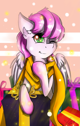 Size: 1029x1620 | Tagged: safe, artist:yuris, imported from derpibooru, oc, oc only, oc:flutter cat, pegasus, pony, christmas, holiday, solo