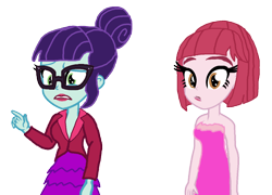 Size: 1280x922 | Tagged: safe, artist:bigpurplemuppet99, imported from derpibooru, puffed pastry, rosette nebula, equestria girls, duo, duo female, female, glasses, hair bun, nebulapuffed, simple background, transparent background