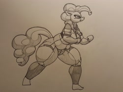 Size: 3984x2988 | Tagged: safe, artist:tracerpainter, imported from derpibooru, pinkie pie, anthro, earth pony, alien (franchise), plump, solo, thick, thighs, thunder thighs, traditional art