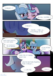 Size: 3035x4299 | Tagged: safe, artist:lexiedraw, imported from derpibooru, starlight glimmer, trixie, pony, unicorn, blushing, comic, dialogue, drunk, drunker glimmer, female, high res, lesbian, looking at each other, mare, shipping, startrix