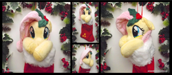 Size: 4020x1754 | Tagged: safe, artist:peruserofpieces, imported from derpibooru, fluttershy, pegasus, pony, christmas, christmas stocking, cute, female, floppy ears, garland, hiding behind hooves, holiday, holly, looking at you, mare, peruserofpieces is trying to murder us, shy, shyabetes, solo