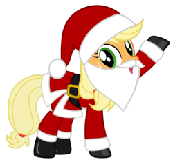 Size: 1024x963 | Tagged: artist needed, safe, imported from derpibooru, applejack, earth pony, pony, belt, boots, christmas, clothes, costume, fake beard, female, hat, holiday, looking at you, mare, raised hoof, santa beard, santa claus, santa costume, santa hat, shoes, simple background, transparent background, vector
