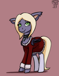 Size: 900x1165 | Tagged: safe, artist:warskunk, imported from derpibooru, oc, oc only, oc:sanguine morning, bat pony, pony, bat pony oc, bat wings, christmas outfit, female, solo, solo female, wings