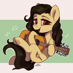 Size: 2000x2000 | Tagged: safe, artist:kotya, imported from derpibooru, oc, oc only, oc:clementine rosemary, earth pony, pony, full body, guitar, music notes, musical instrument, simple background, singing, solo