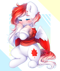 Size: 3000x3539 | Tagged: safe, artist:sweesear, imported from derpibooru, oc, oc only, oc:making amends, pegasus, pony, blushing, clothes, colored wings, commission, eyes closed, female, mare, rule 63, shirt, solo, two toned wings, wings, ych result