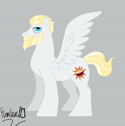 Size: 2271x2280 | Tagged: safe, artist:flame_heart_98, imported from derpibooru, pegasus, pony, beard, facial hair, gray background, male, ponified, signature, simple background, solo, stallion, wings