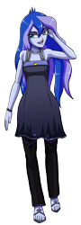 Size: 1296x3600 | Tagged: safe, artist:artemis-polara, imported from derpibooru, princess luna, equestria girls, breasts, clothes, feet, female, nightgown, open-toed shoes, pants, sandals, simple background, sleeveless, smiling, solo, toes, transparent background, vice principal luna, watch, wristwatch